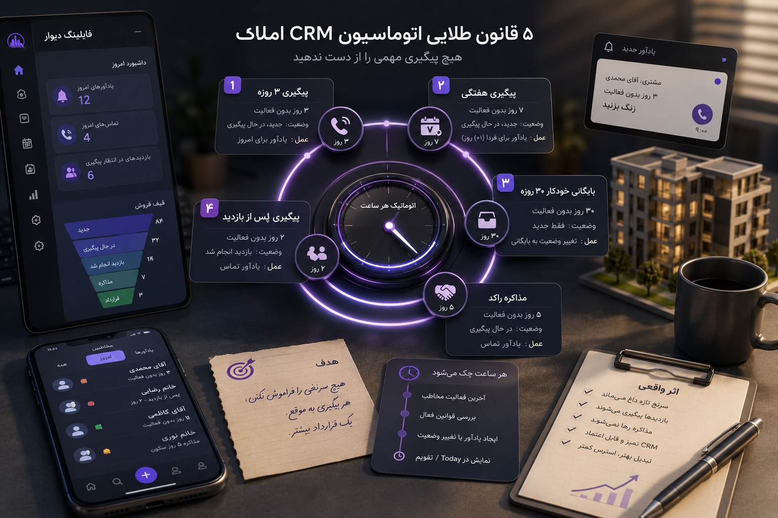 اتوماسیون CRM املاک: ۵ قانون طلایی برای جلوگیری از فراموشی پیگیری