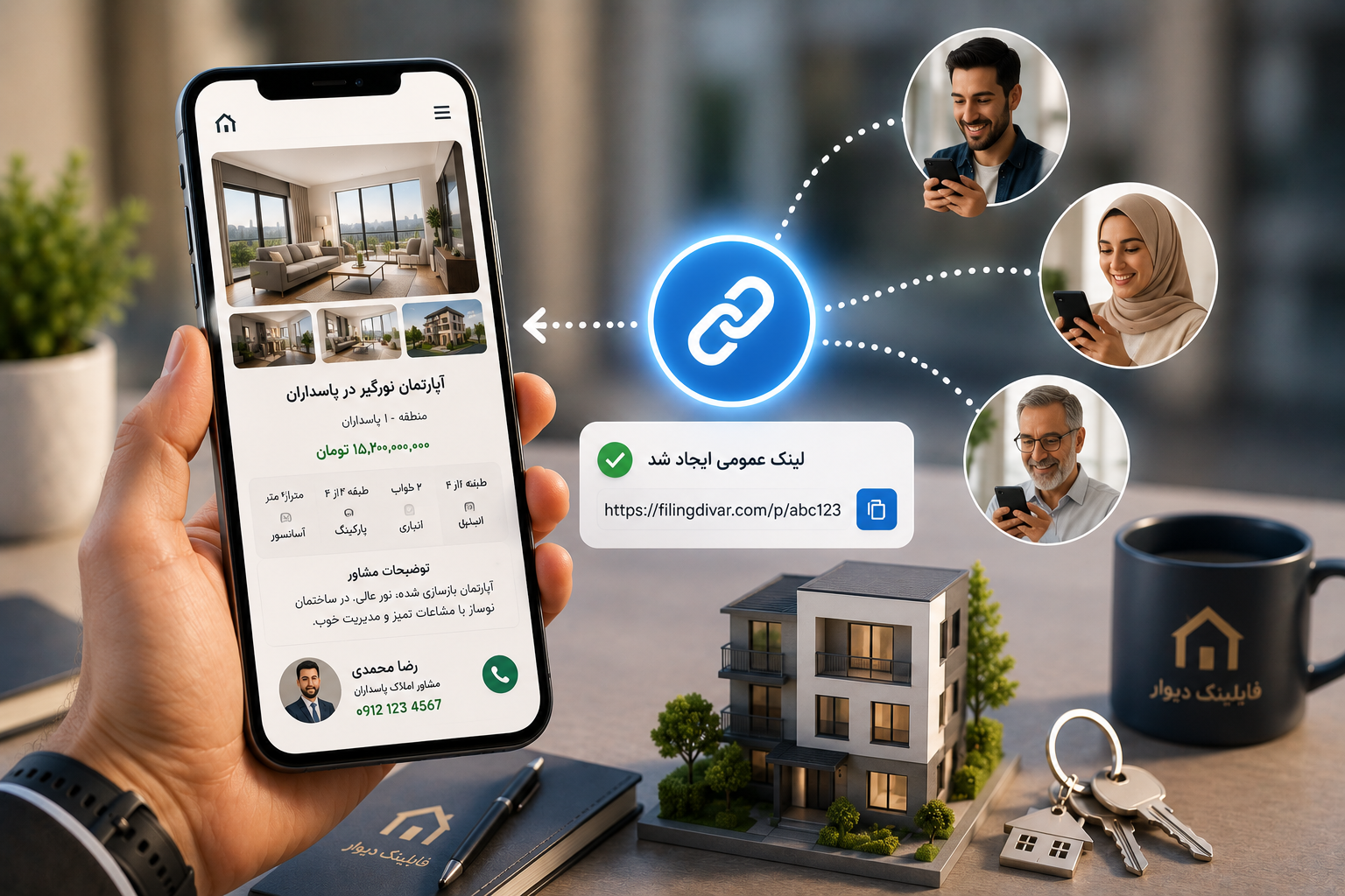 اشتراک فایل با مشتری: ارسال حرفه‌ای لینک ملک بدون نیاز به ورود