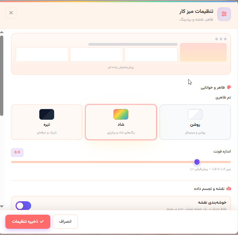 تنظیمات میزکار و آژانس